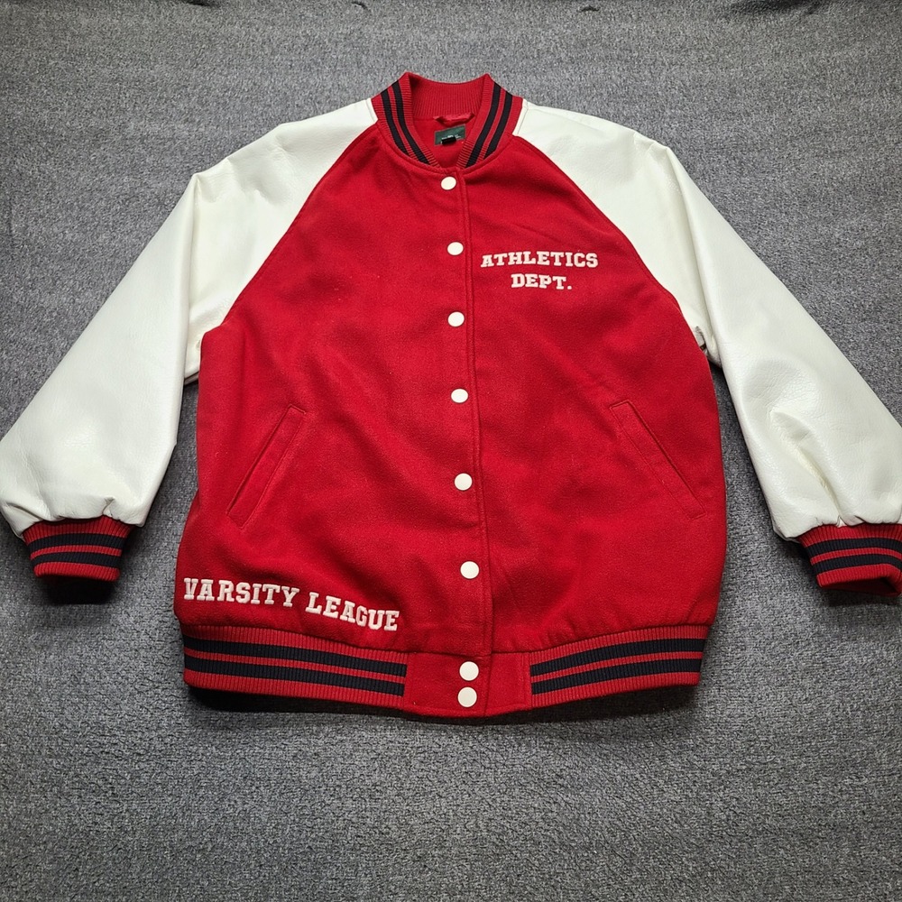 Wild Fable Varsity Jacket Men‎ S Red Excellent Faux Leather Sleeve Letterman